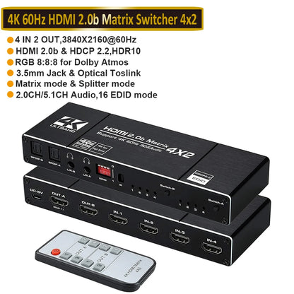 HDMI Matrix Switch Splitter 4 In 2 Out