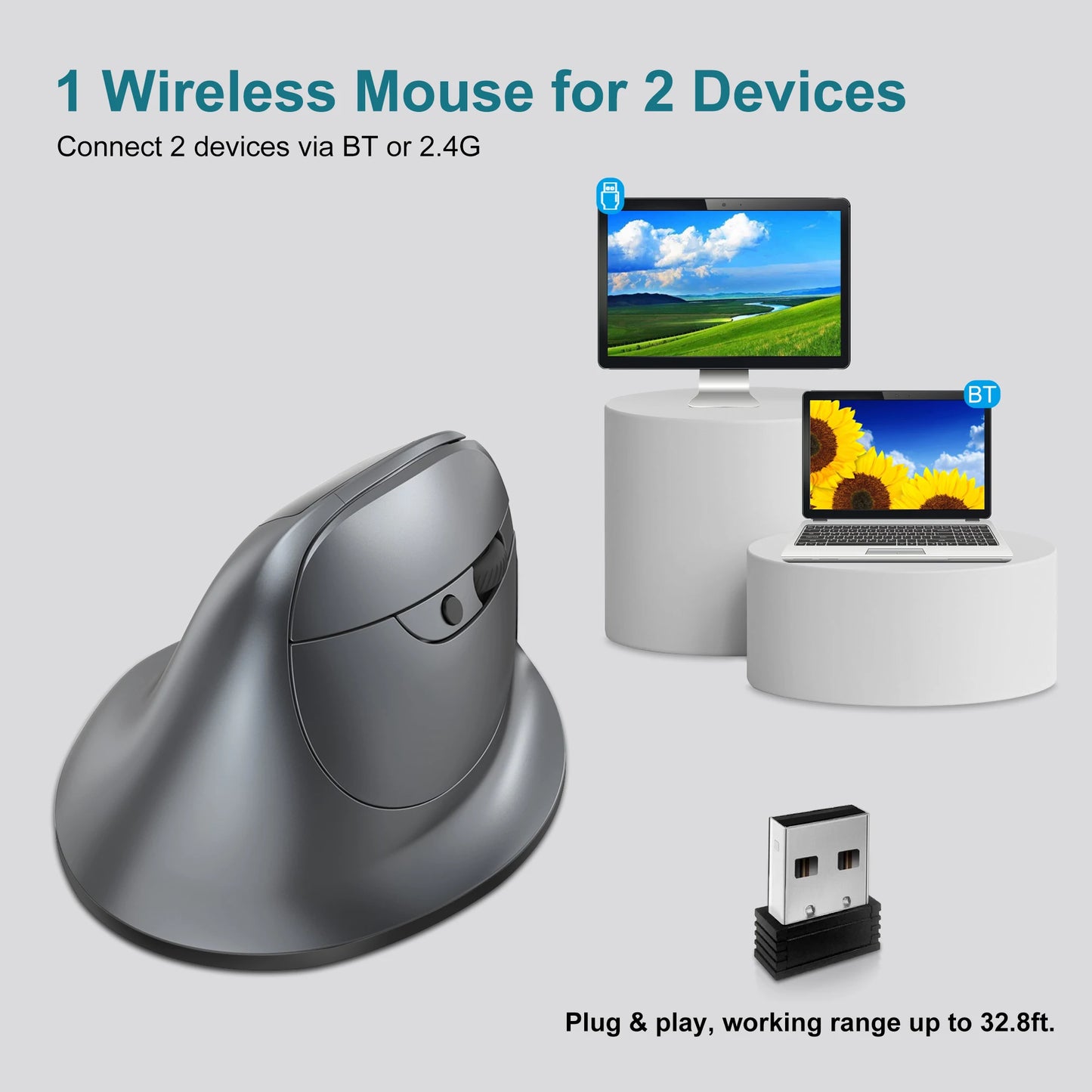 Lefon Bluetooth Vertical Mouse Wireless