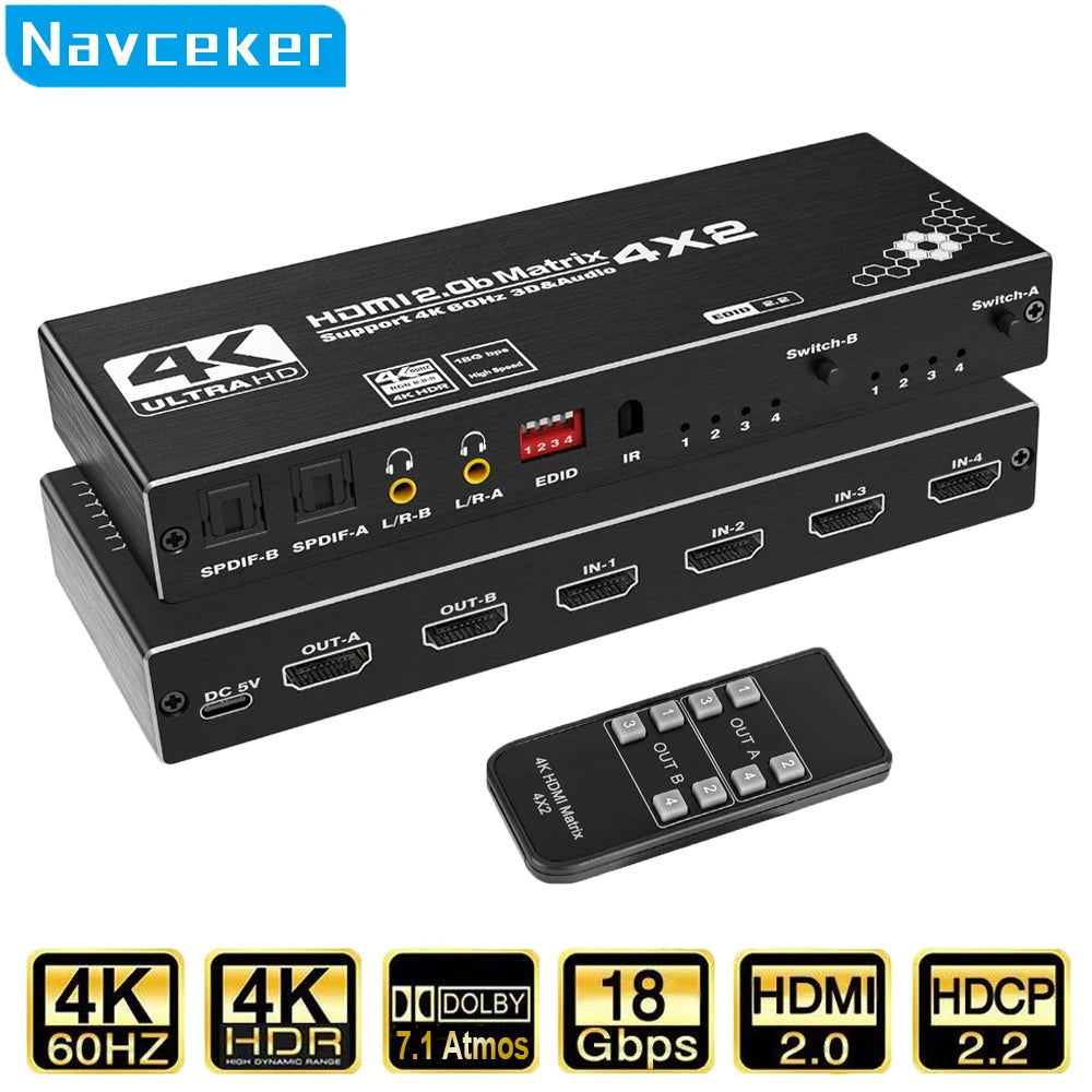HDMI Matrix Switch Splitter 4 In 2 Out