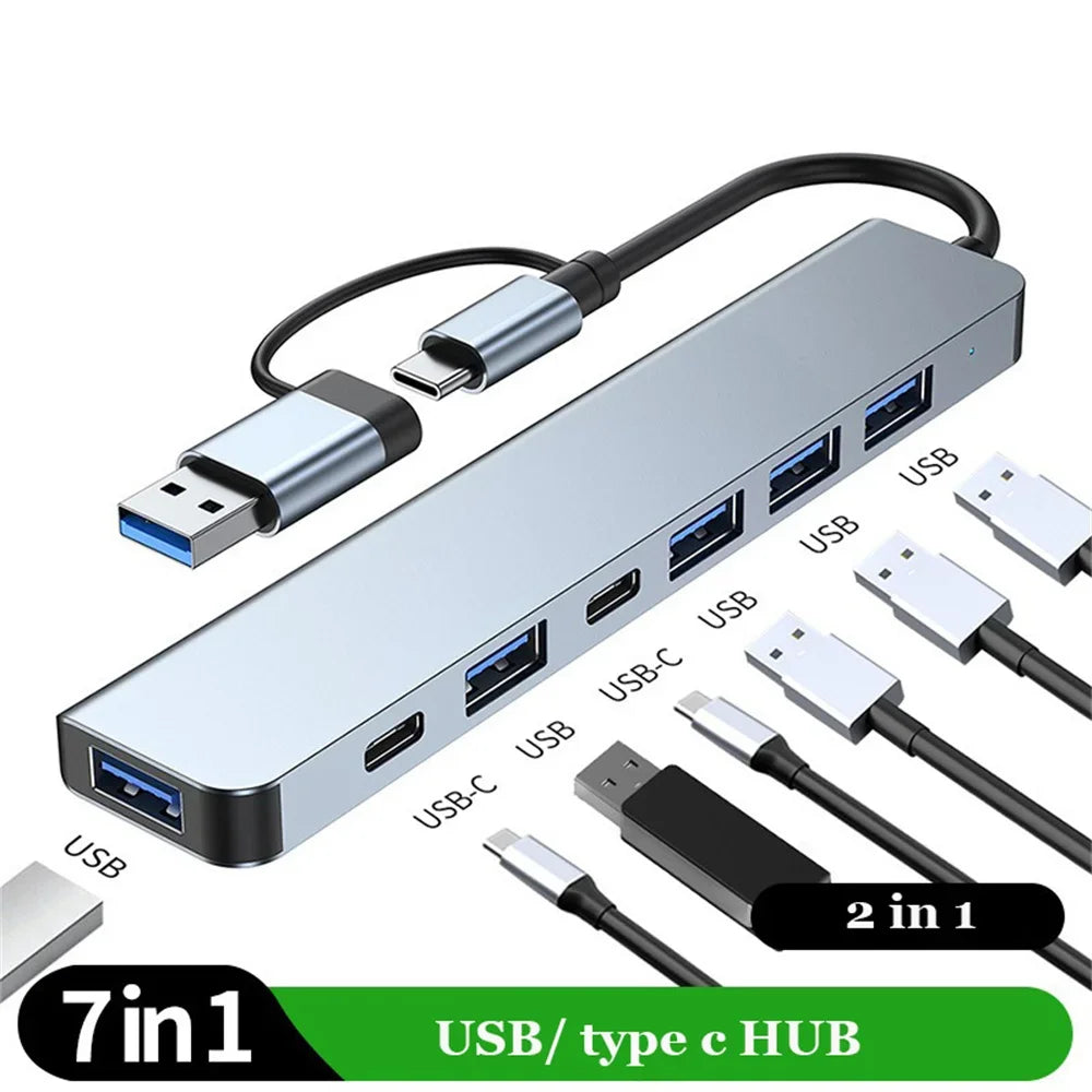 7 Ports USB A C Hub Concentrator