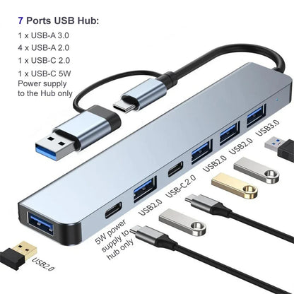 7 Ports USB A C Hub Concentrator