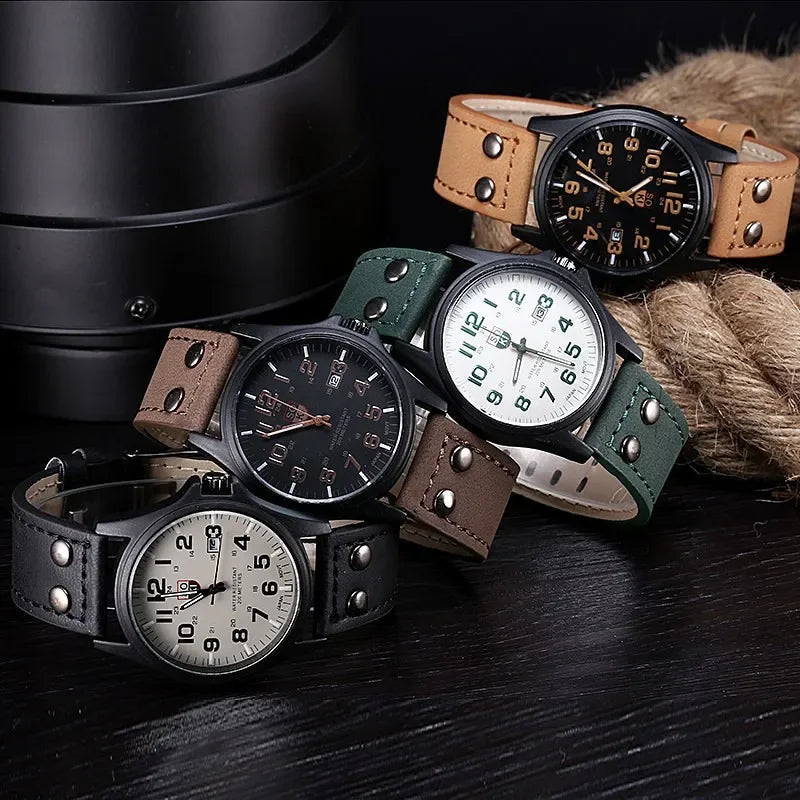 Leather Strap Number Dial Quartz Wristwatch