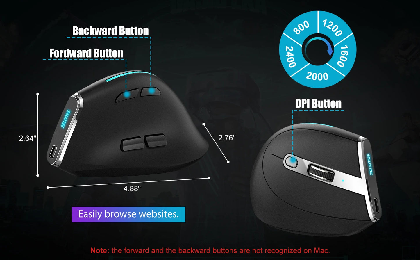 Lefon Bluetooth Vertical Mouse Wireless