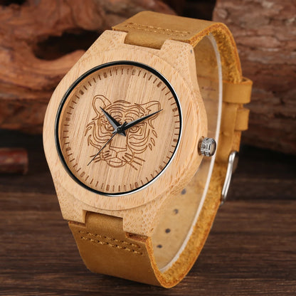Tiger/Elk Engraved Dial Quartz Watch