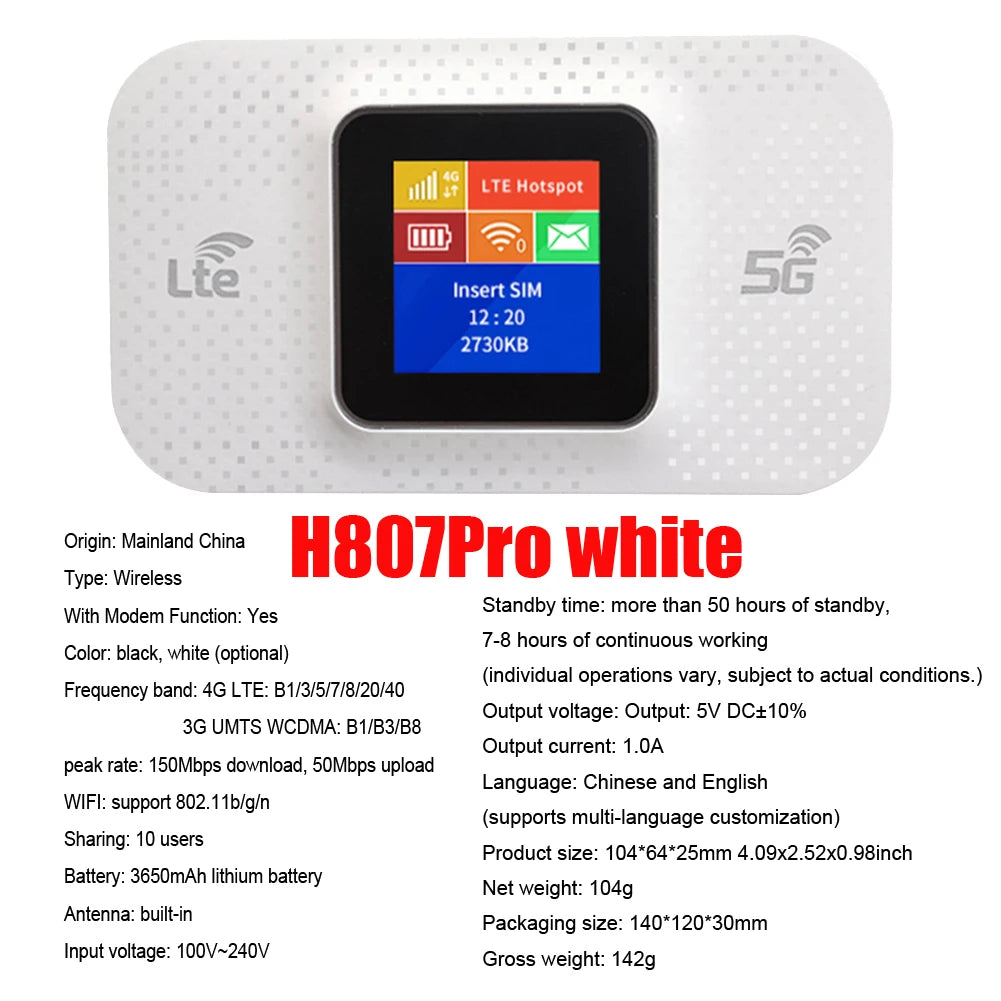 5G MiFi Modem with SIM Card Slot