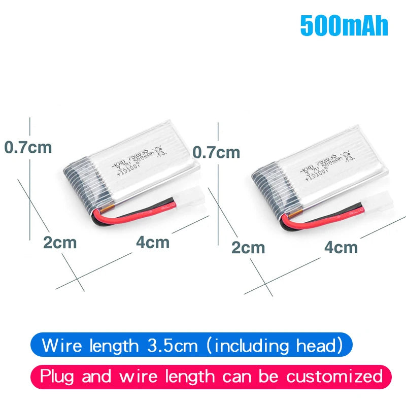 3.7V 160mAh 250mAh 300mAh 500mAh RC Palne Rechargeable lipo Battery for Remote Control FX620 FX820 F22 SU57 Mige530 Airplanes