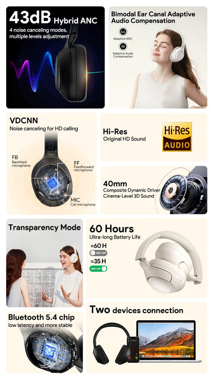 QCY H3 ANC Wireless Headphones Bluetooth