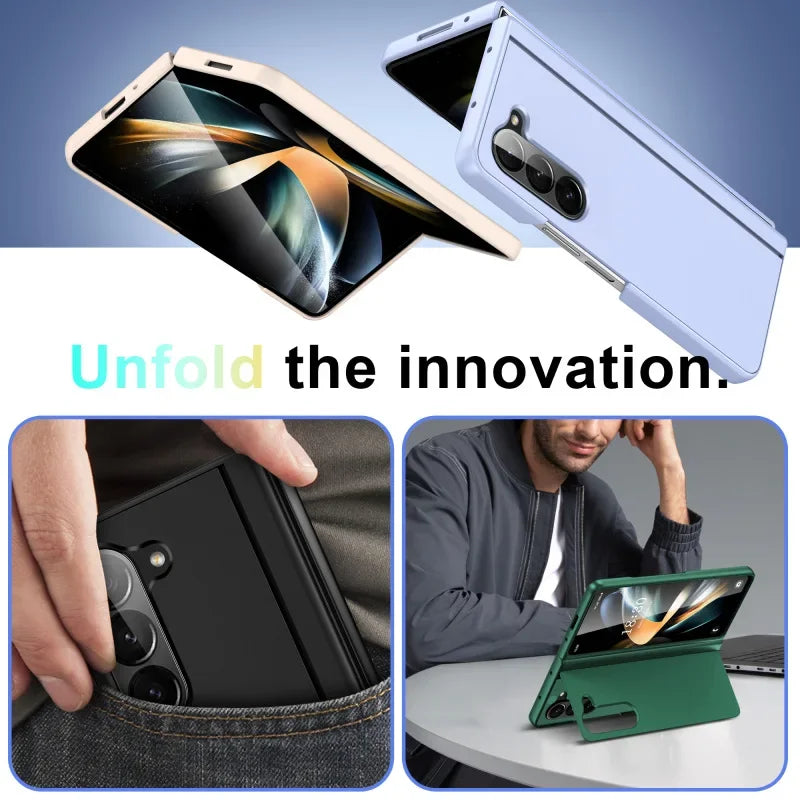 Built-in Magnetic Bracket Hybrid PC Phone Case for Samsung Galaxy Z Fold 7 ZFold 6 5 4 3 5G Shockproof Bumper Protective Cover