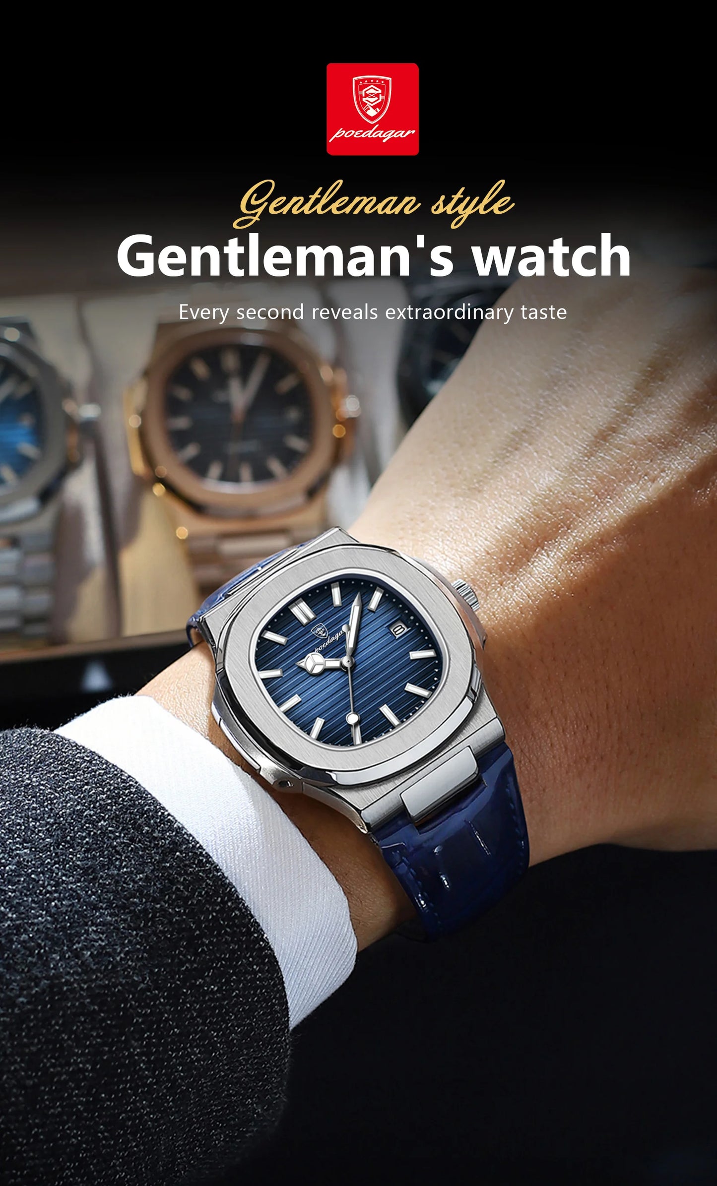 POEDAGAR Top Luxury Square Men Watch