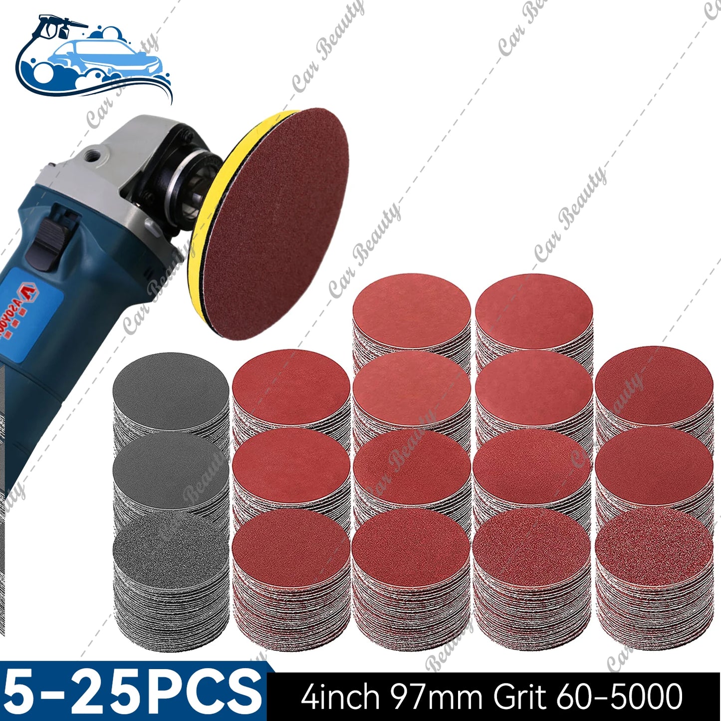 97mm 4inch Hook & Loop Round Sanding Disc Pad 60/80/100/150/180/240/320/400/600/800/1000/2000/3000/5000 Assorted Grits Sandpaper