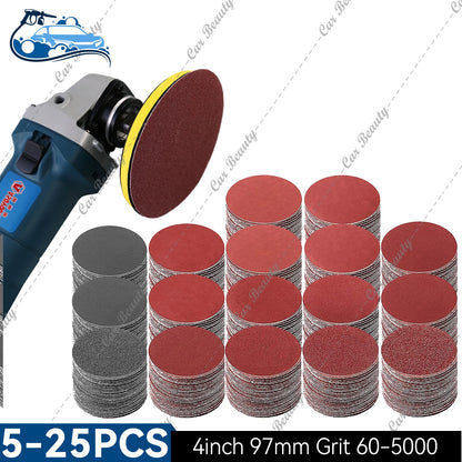 97mm 4inch Hook & Loop Round Sanding Disc Pad 60/80/100/150/180/240/320/400/600/800/1000/2000/3000/5000 Assorted Grits Sandpaper