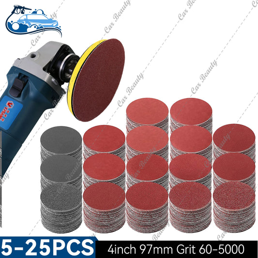 97mm 4inch Hook & Loop Round Sanding Disc Pad 60/80/100/150/180/240/320/400/600/800/1000/2000/3000/5000 Assorted Grits Sandpaper