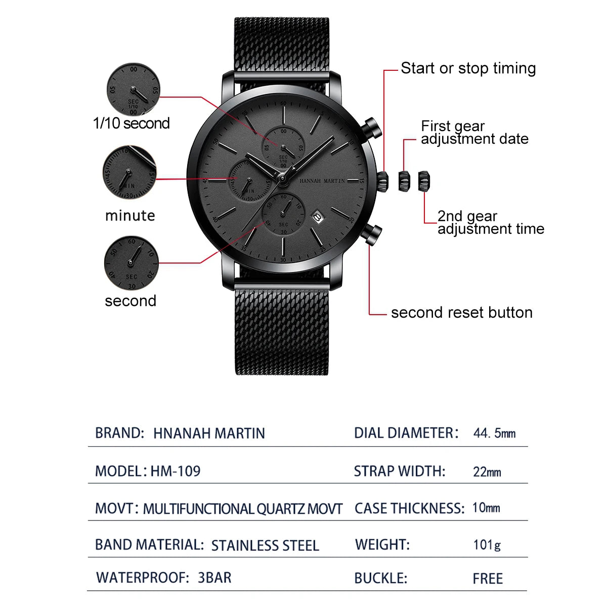 Multifunctional Quartz Wrist Watch