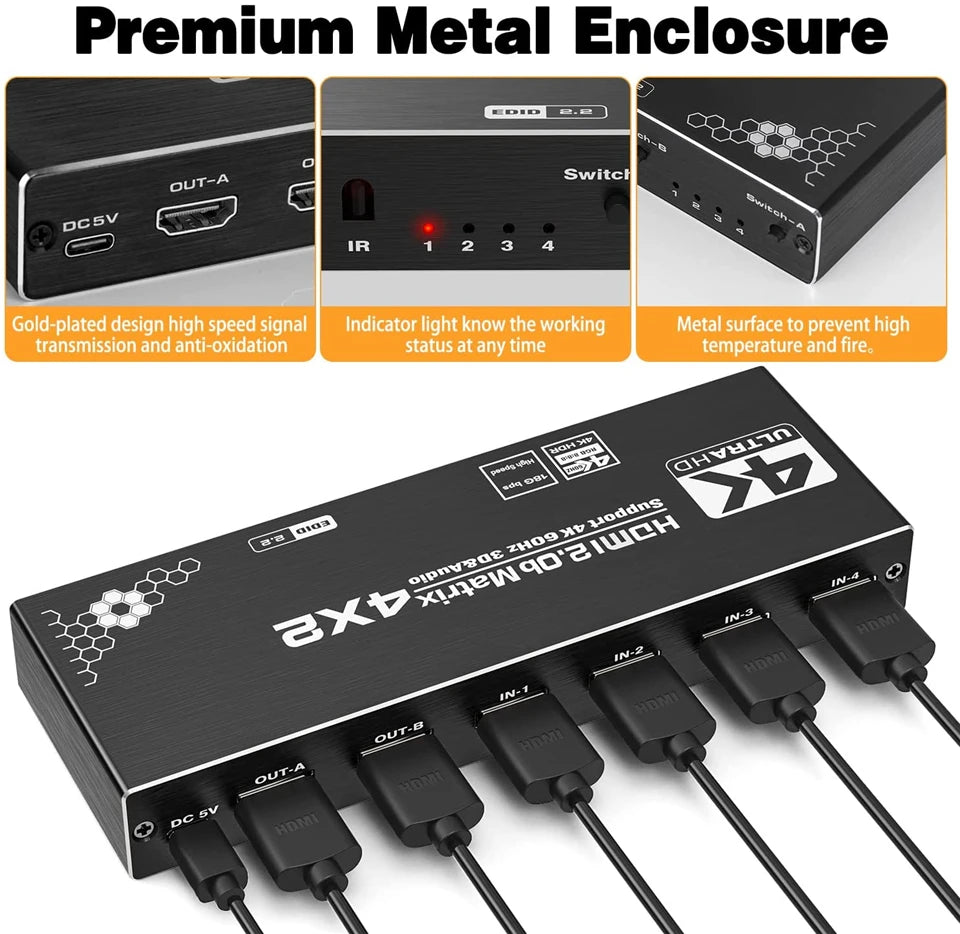 HDMI Matrix Switch Splitter 4 In 2 Out