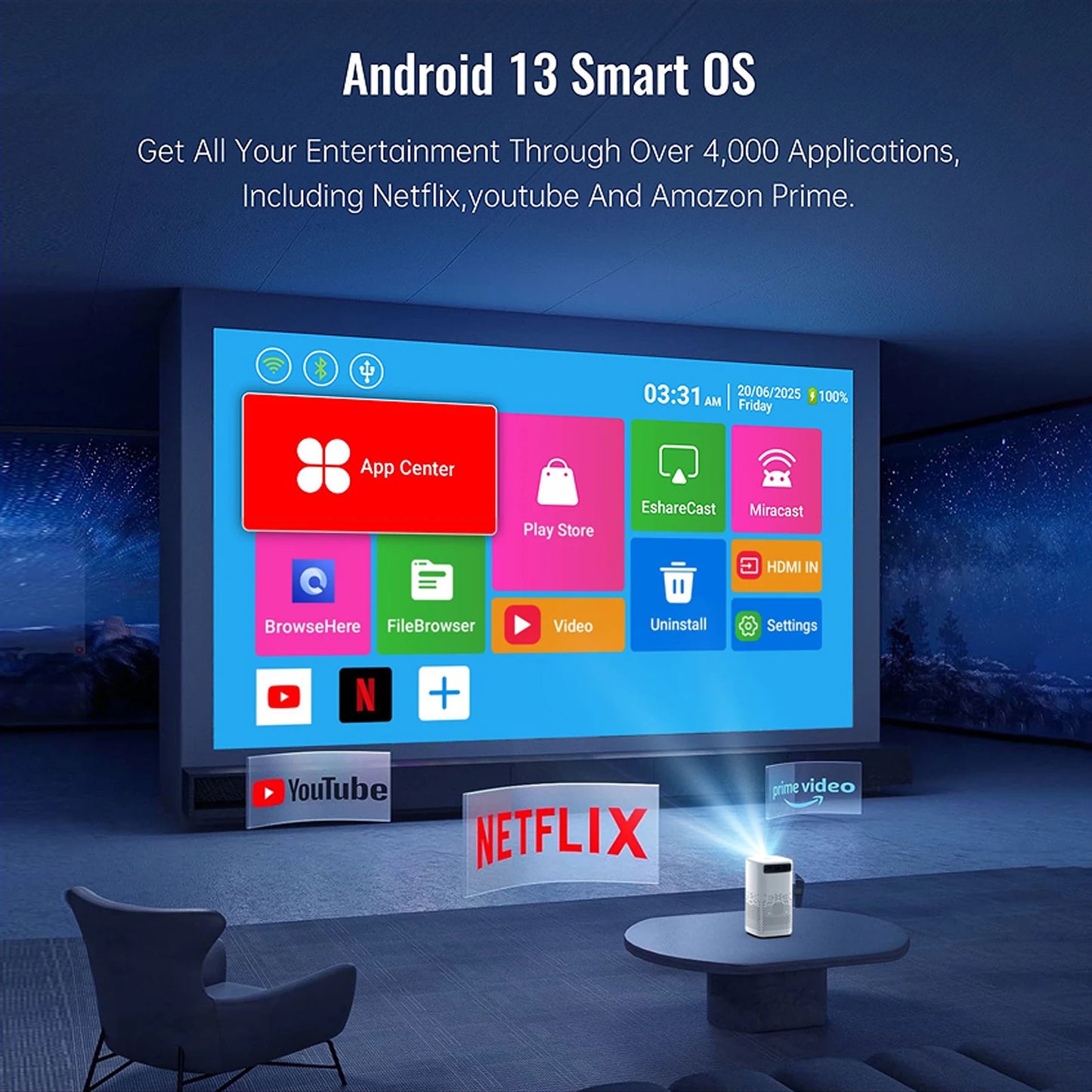 WOOPKER Portable Projector with Built-in Battery