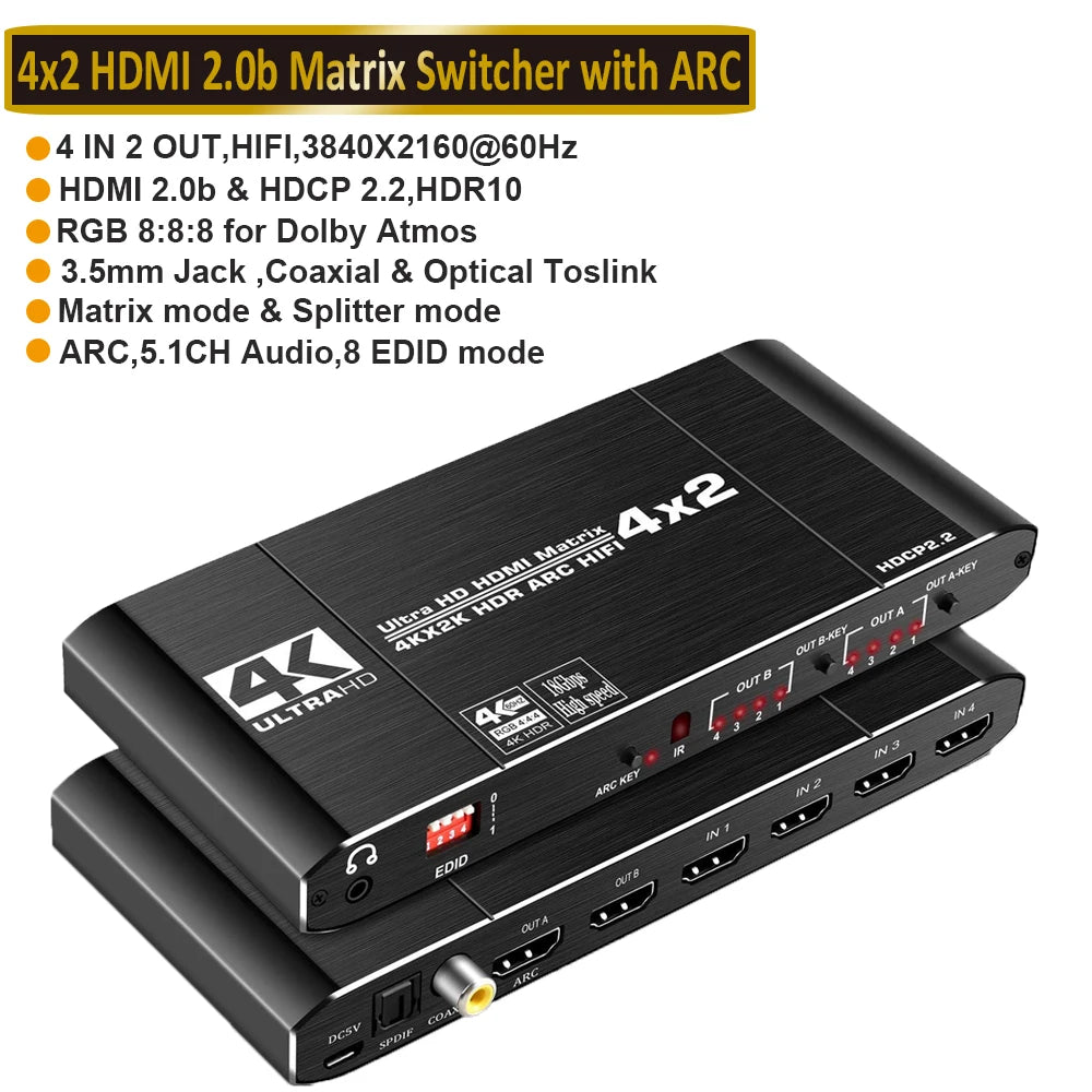 HDMI Matrix Switch Splitter 4 In 2 Out