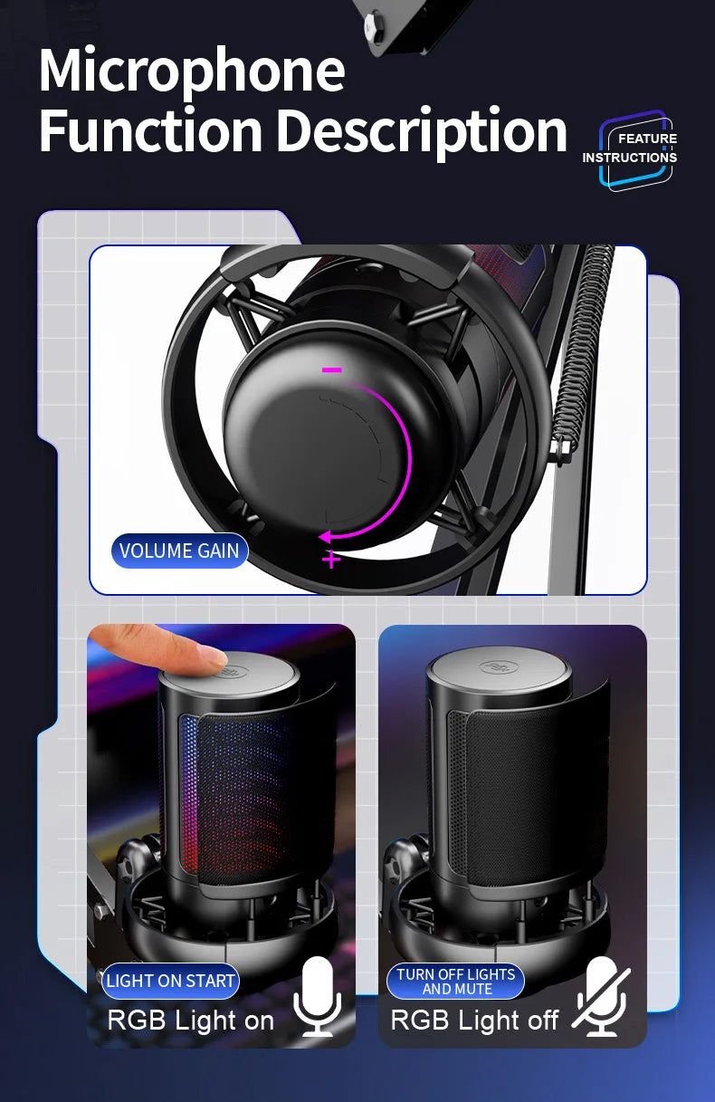 USB Condenser Microphone With Metal Boom Stand