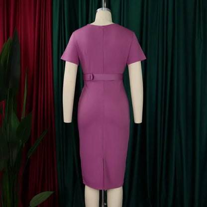 V-neck Short Sleeve Polyester Bodycon Dress