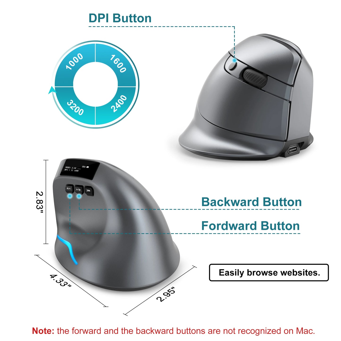 Lefon Bluetooth Vertical Mouse Wireless