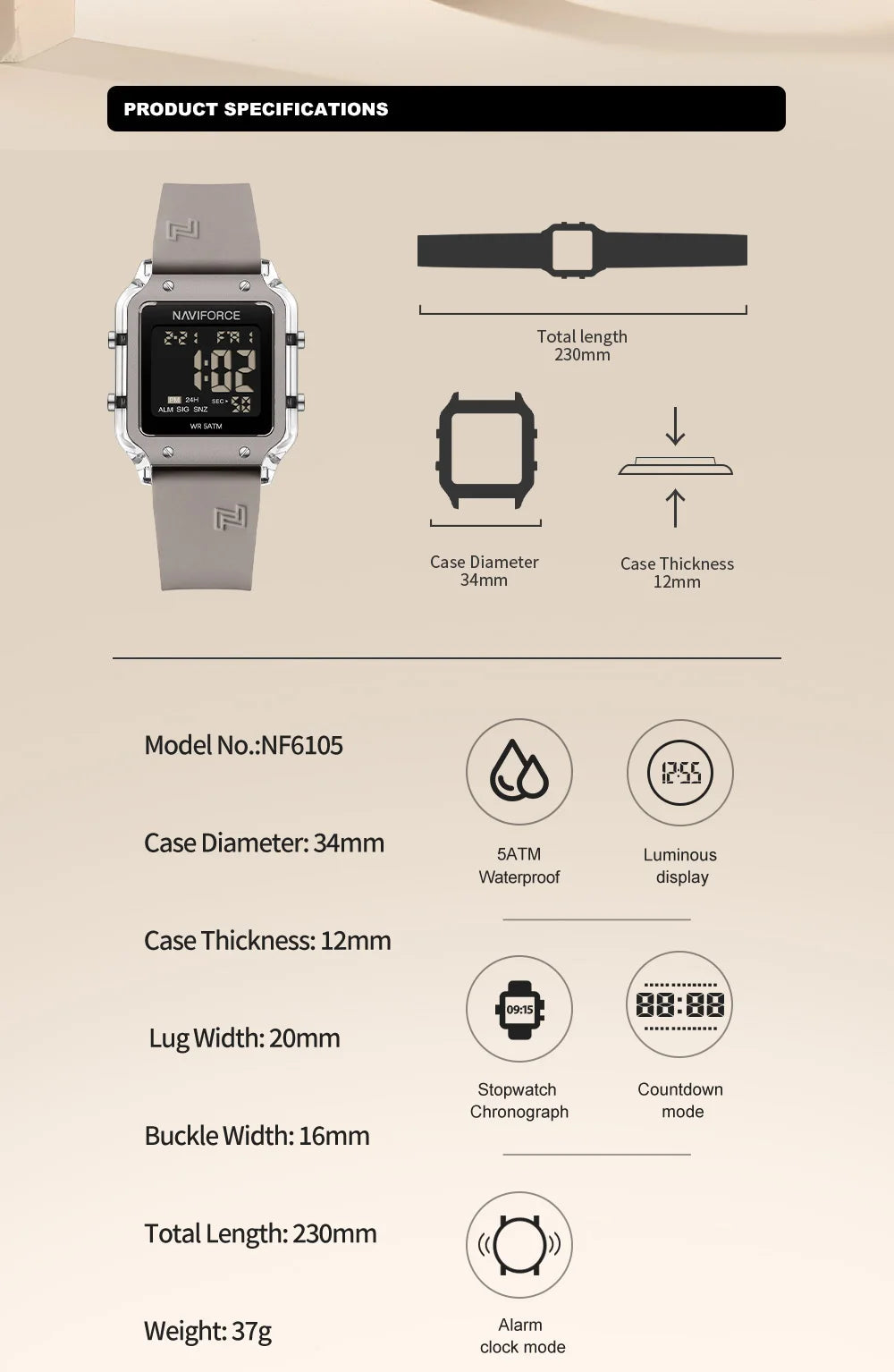 NAVIFORCE Multifunctional Digital Watch
