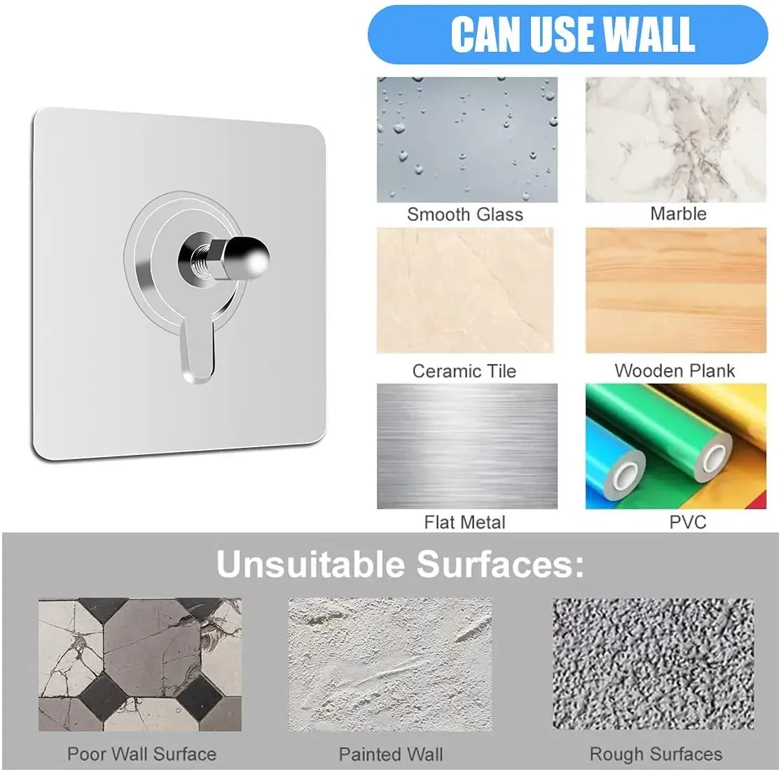 10pcs Detachable Self Adhesive Wall Screw Hook