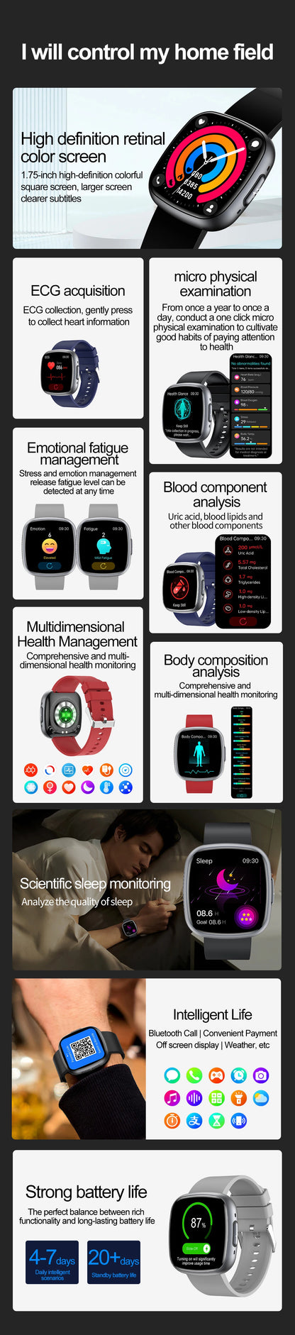 ECG Blood Pressure Health Smart Watch