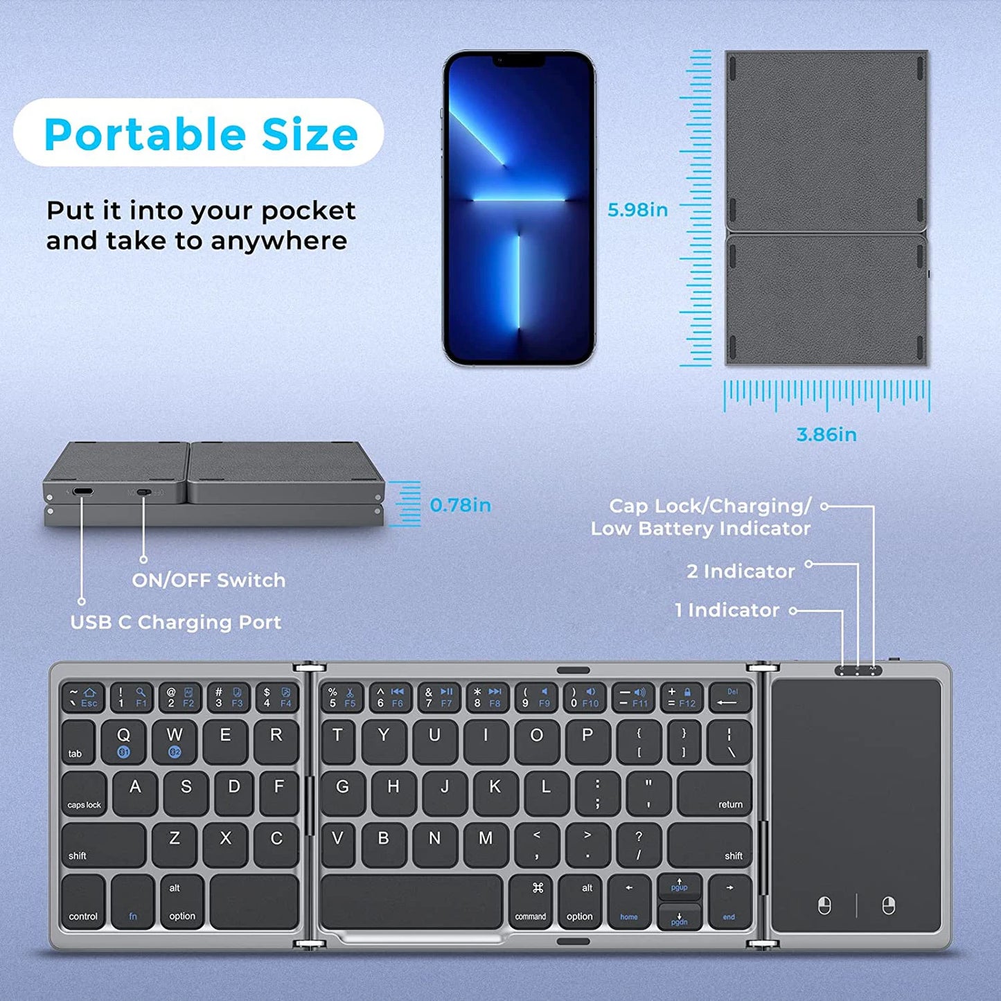 Seenda Foldable Wireless Bluetooth Keyboard