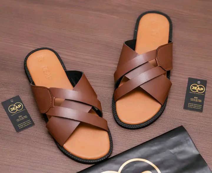 Brown Leather Crossed Slippers