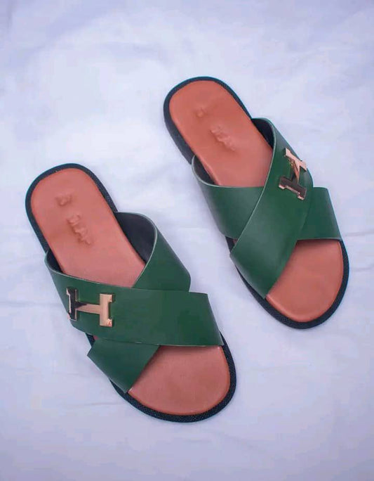 Colored Leather Crossed Slippers